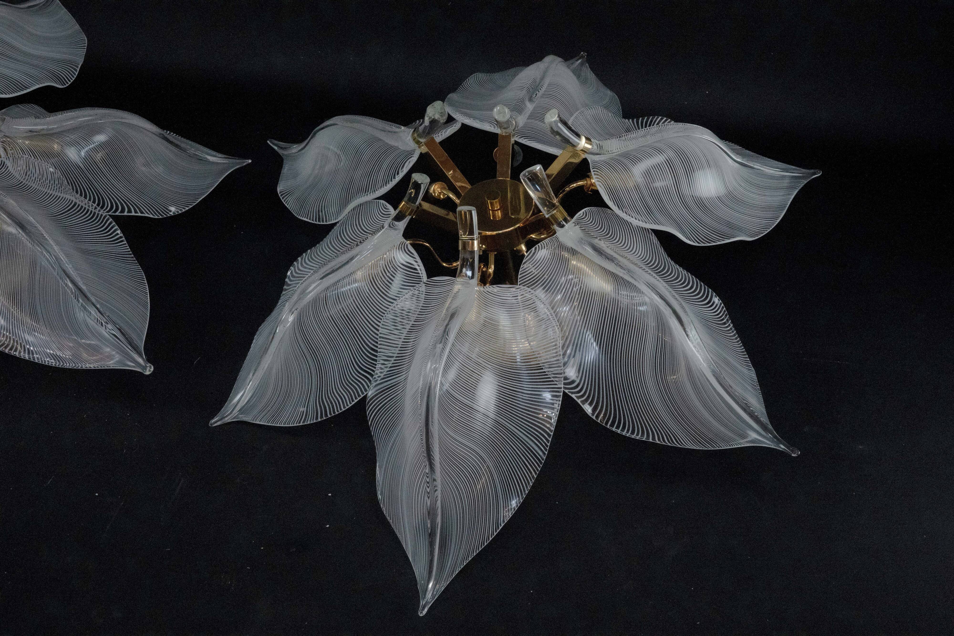 Plafonniers en verre de Murano en forme de feuille Franco Luce des années 1970.