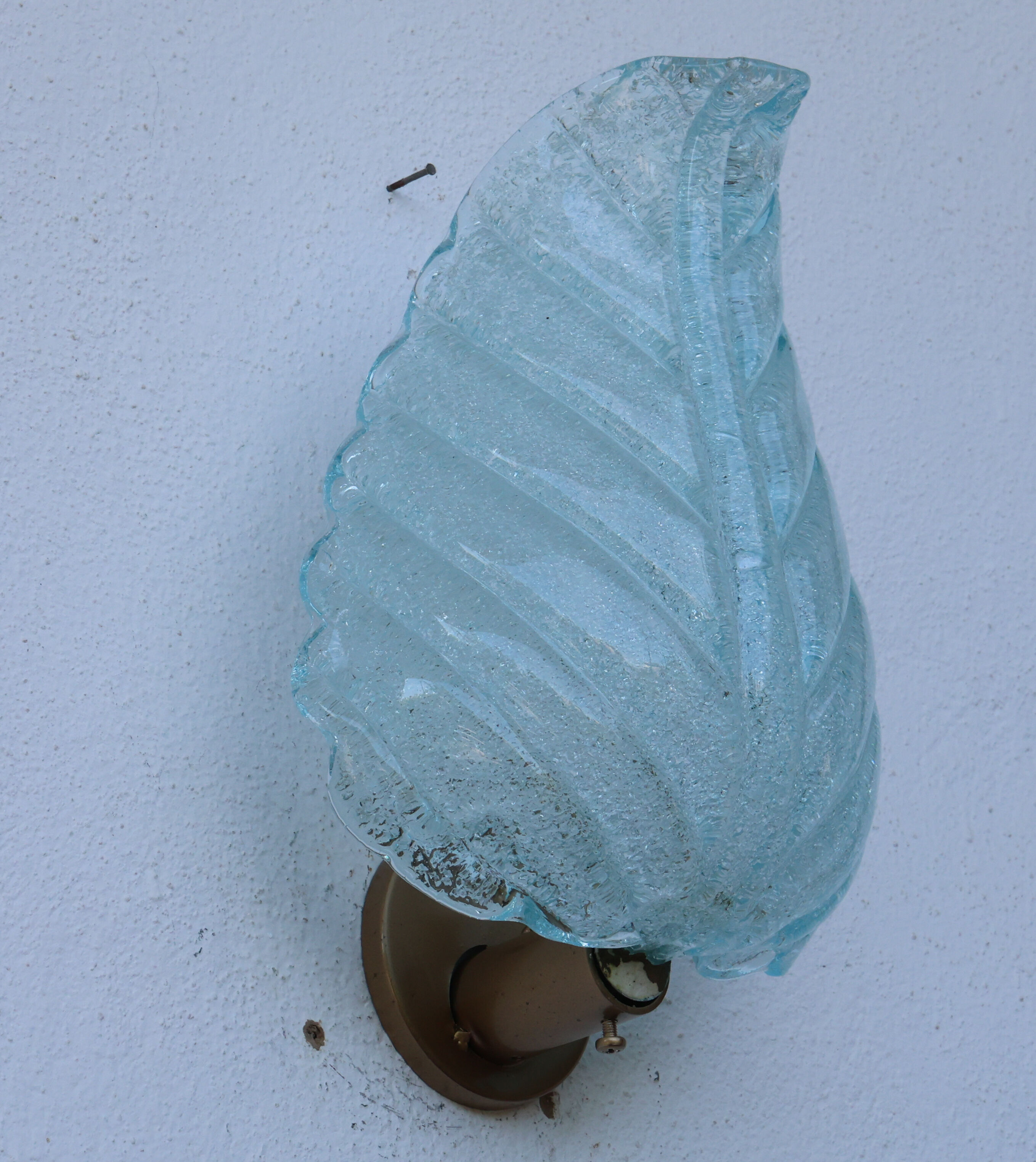 Set of 2 Wall Light Blu colour Murano Glass Leave by Barovier e Toso, 1950s
