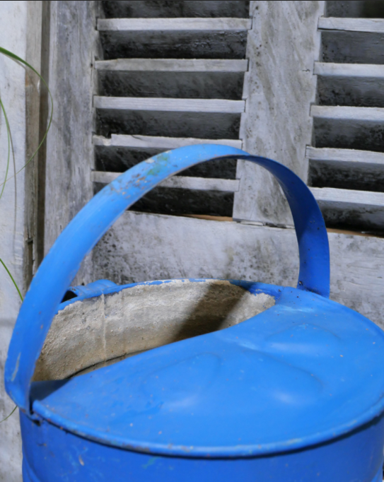Blue zinc watering can