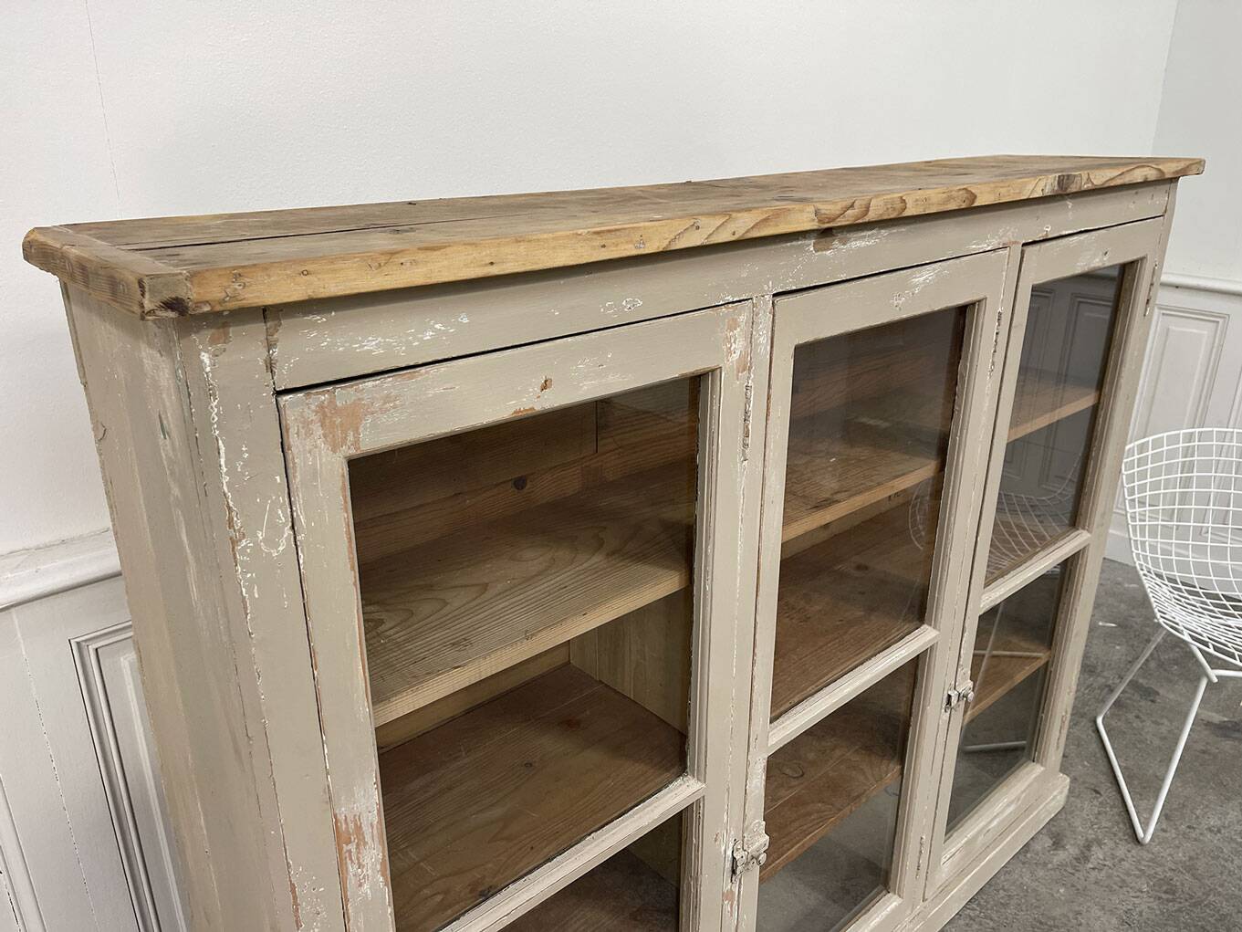 Old 1900 wooden grocery store display case with shelves