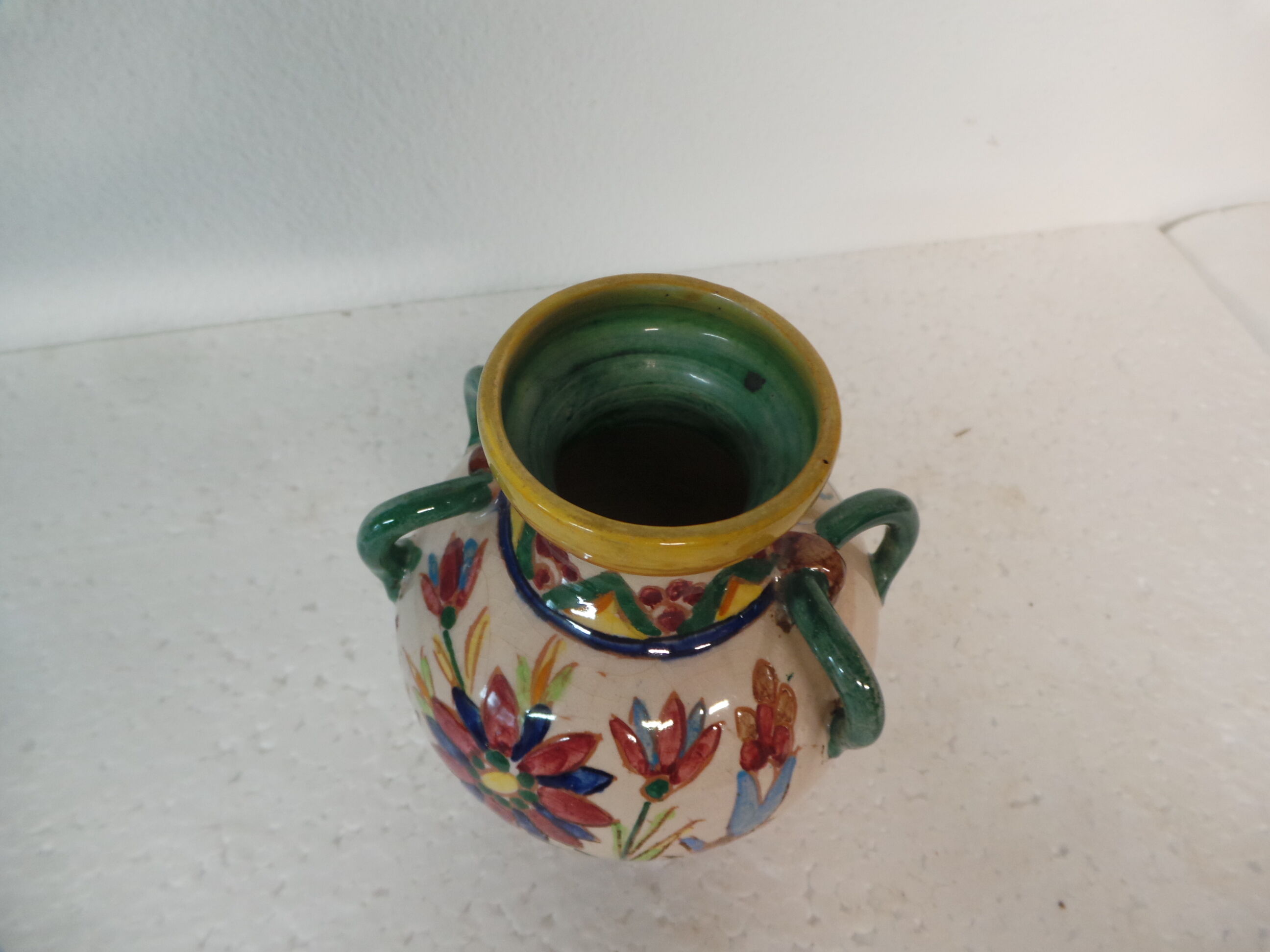 small vase has 4 handles Italy floral decoration