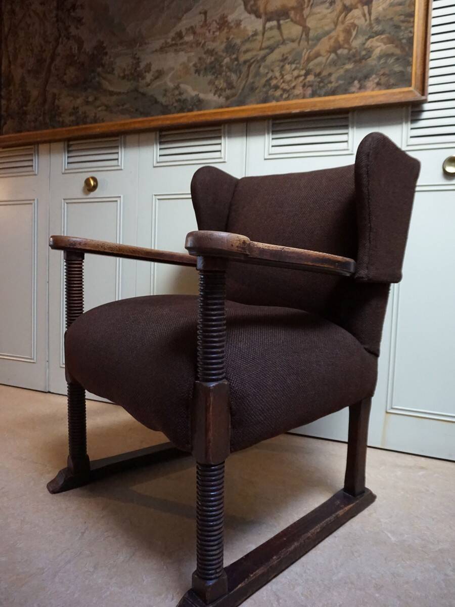Mid-Century Brutalist Wing Armchair in the manner of Charles Dudouyt, 1950s