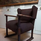 Mid-Century Brutalist Wing Armchair in the manner of Charles Dudouyt, 1950s