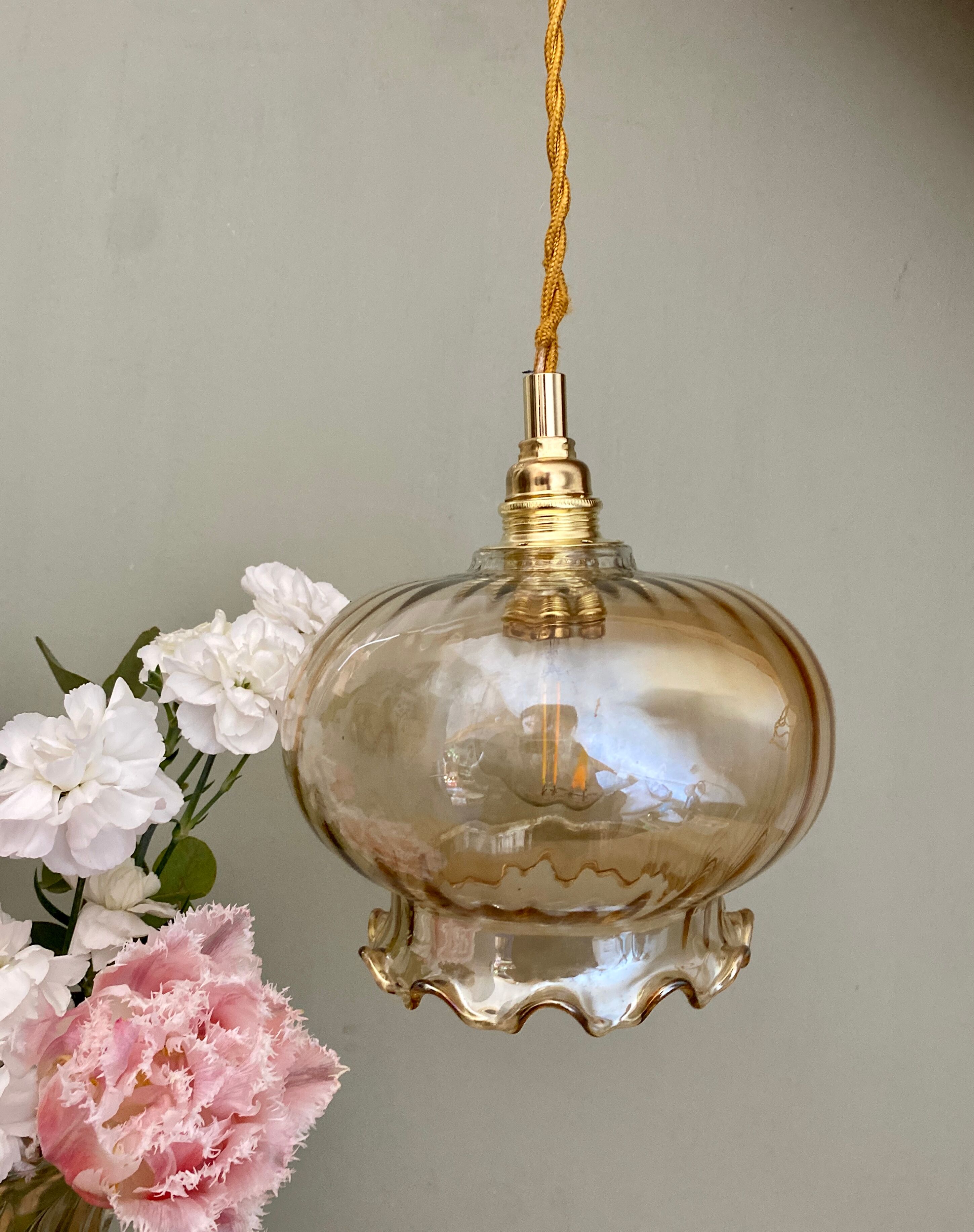 Vintage amber glass globe pendant light