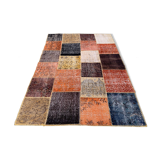 Distressed turkish patchwork rug 244x172 cm wool vintage red black orange large