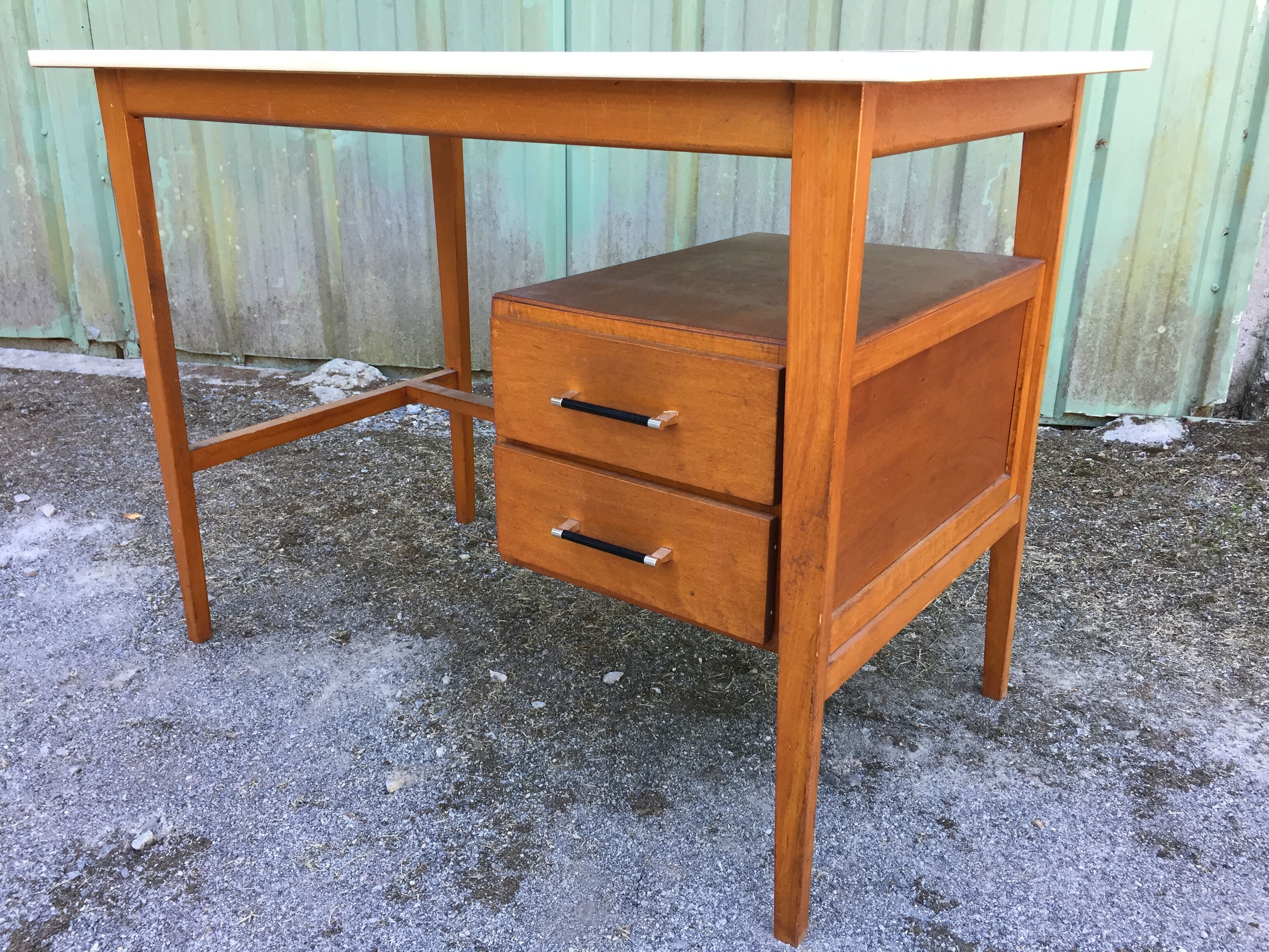 Vintage desk with 2 drawers in beech and cp with the Formica top