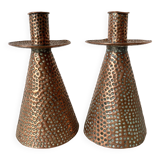 Pair of hammered copper candlesticks from the 1950s