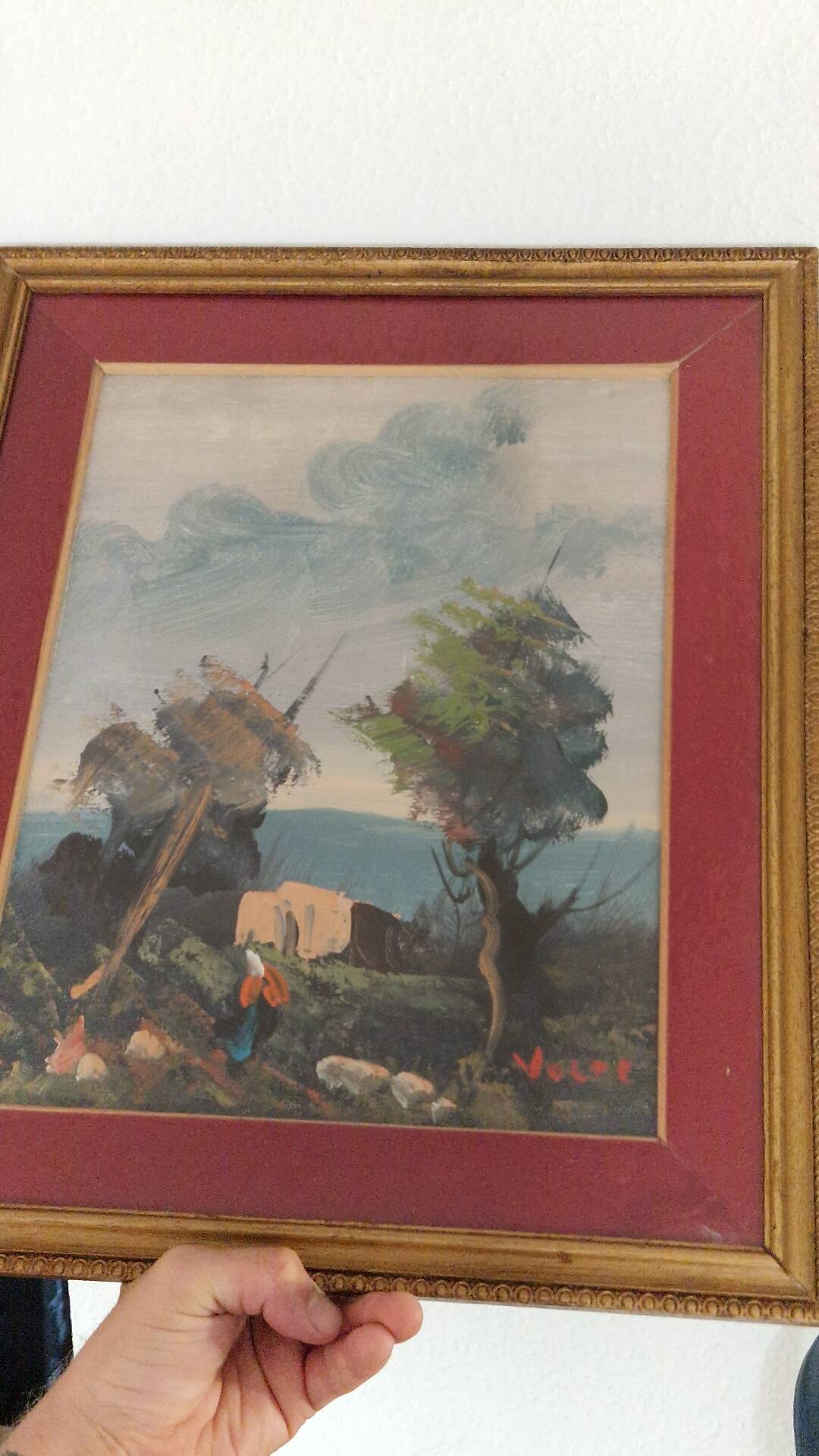 Vintage marine painting oil on canvas under glass VOLPI