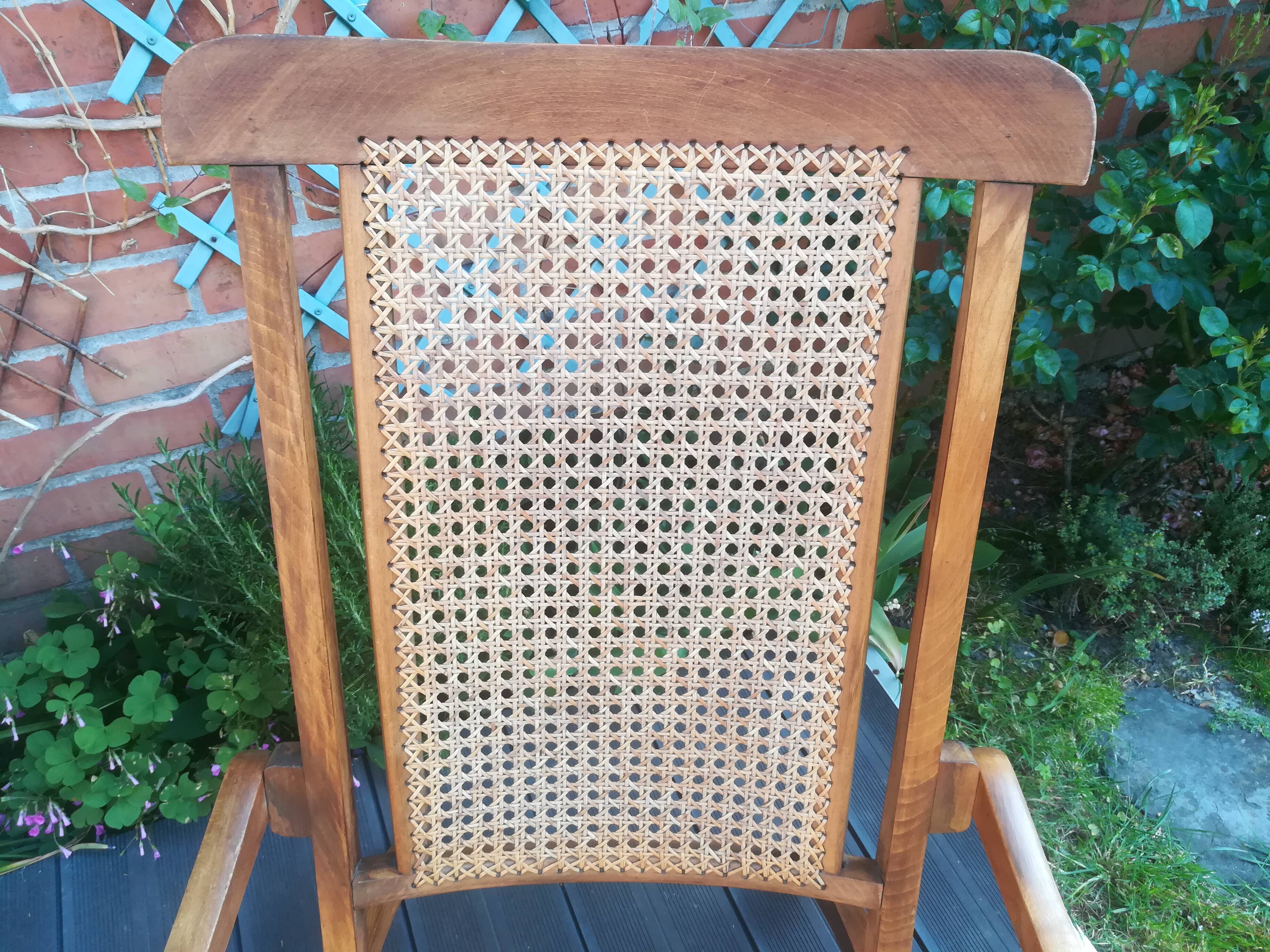 Folding beech cane armchair