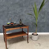 Rolling Cart in Rosewood with Black Formica Top, 1960s