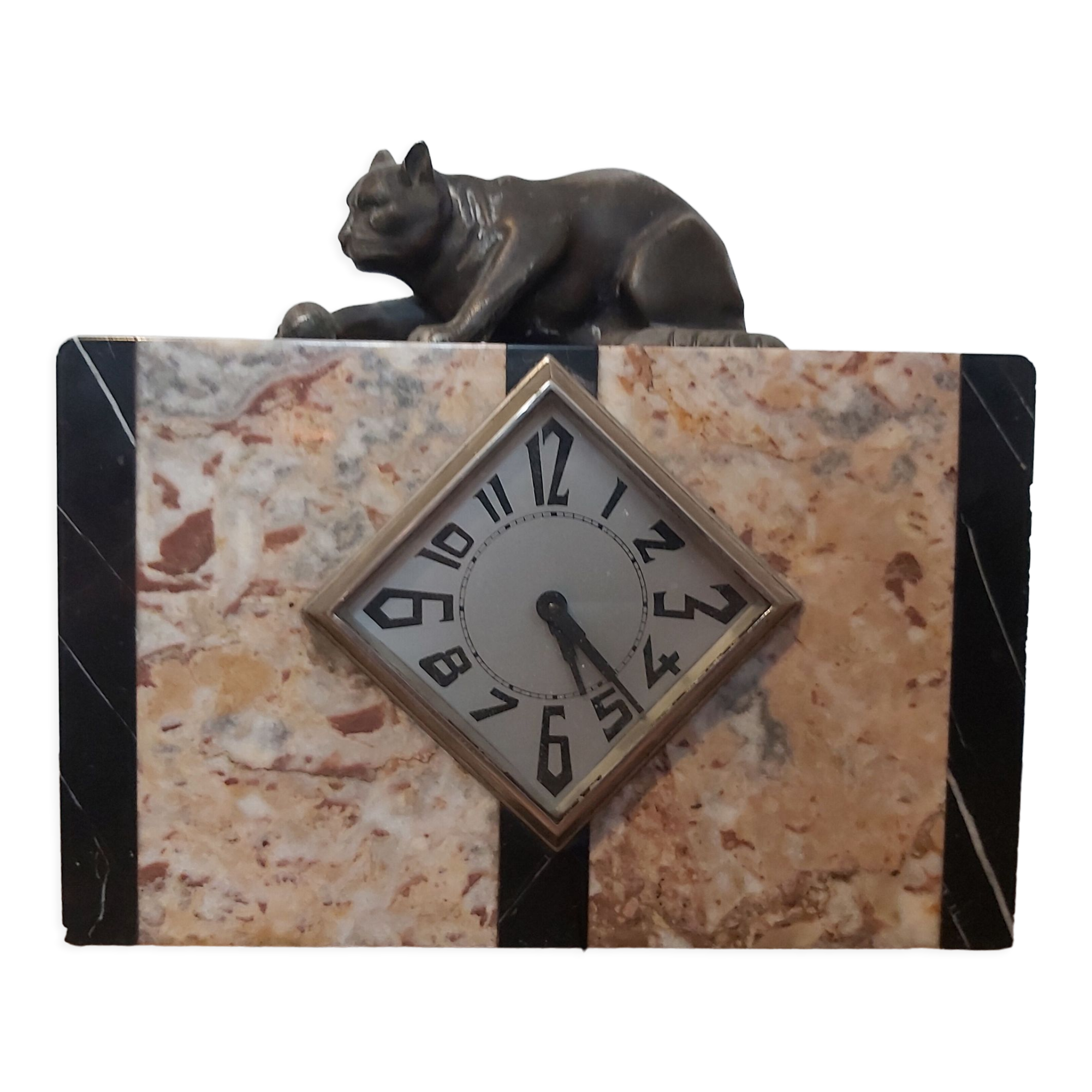 Marble clock and art-deco panthere