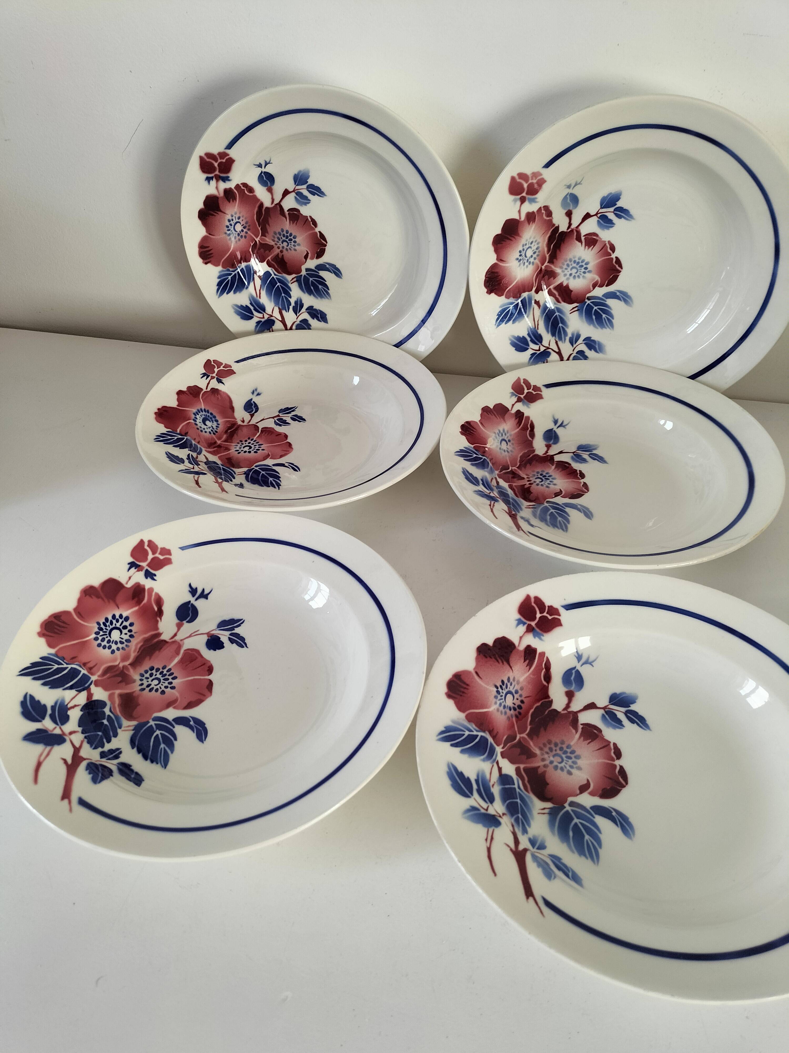 6 antique deep plates K & G Lunéville – Régine model, 1960s