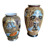 Set of 2 Japanese Satsuma ceramic vases