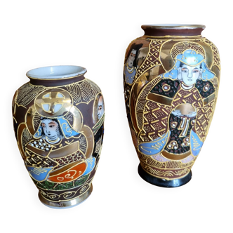 Set of 2 Japanese Satsuma ceramic vases