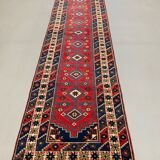 Turkish runner 475x97 cm tribal rug, red, beige, blue, vintage