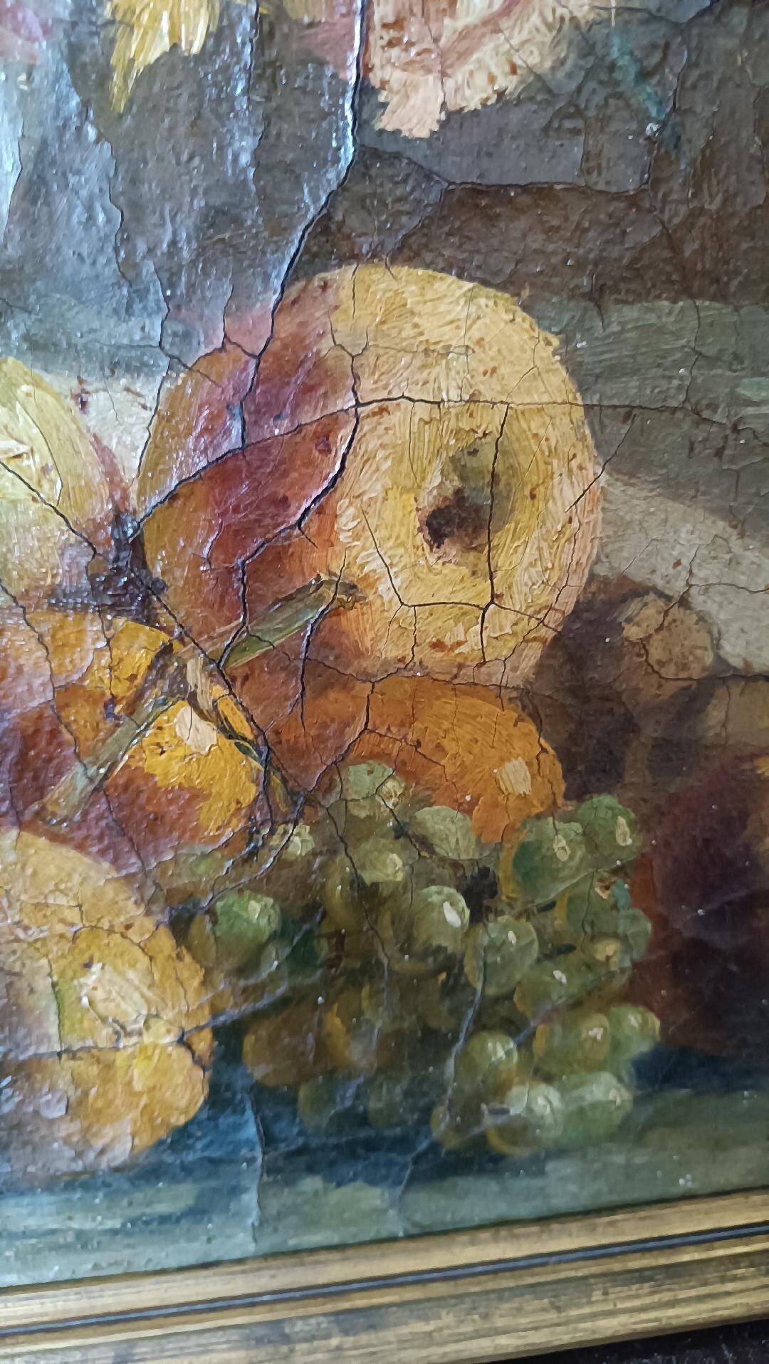 19th century oil painting on canvas fruit vase with flowers