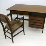 Vittorio Dassi Mid-Century Italian Teakwood Writing Desk and Chair, 1950