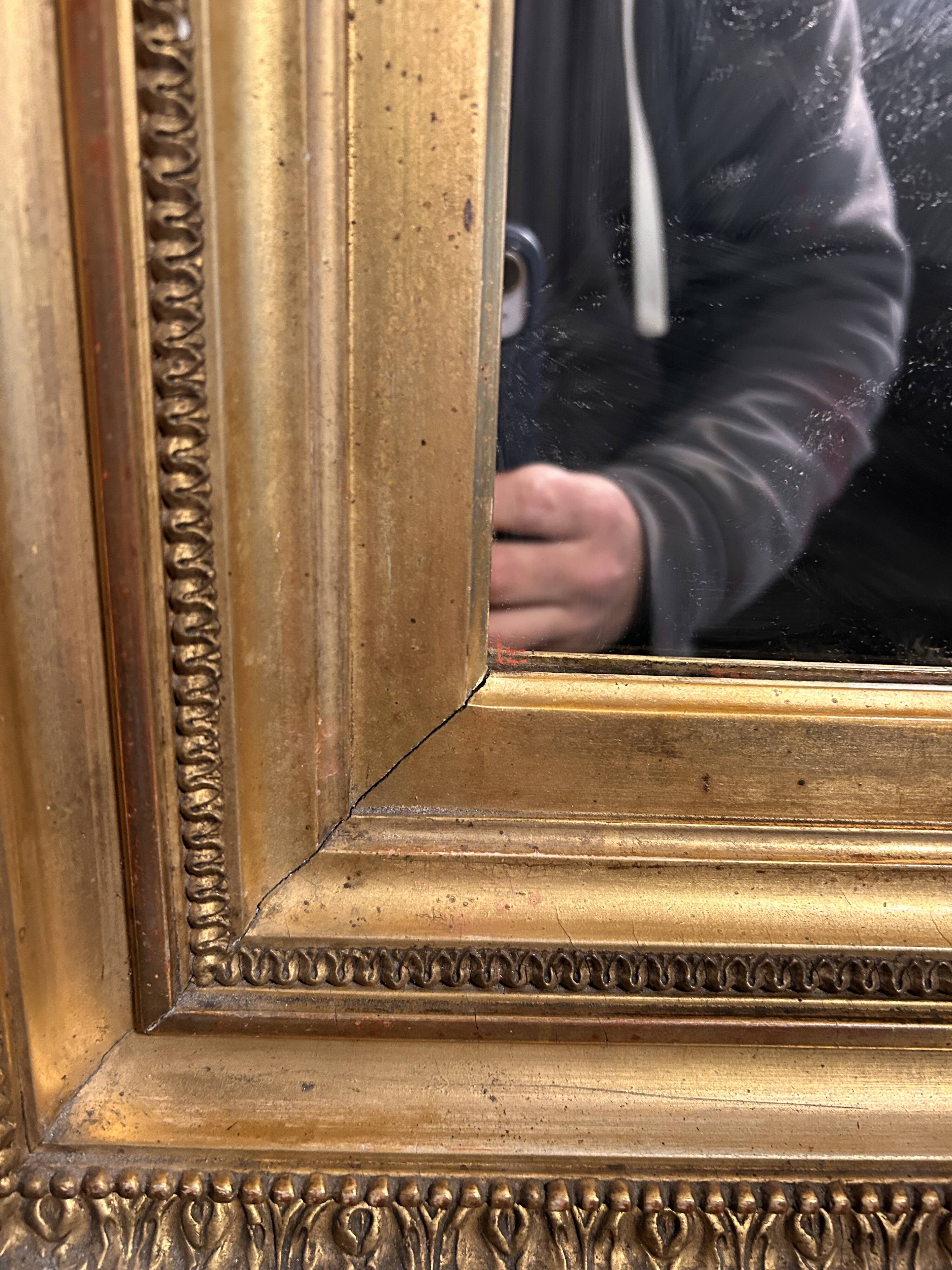 Large antique Napoleon III mirror – Wooden and gilded stucco frame – 135 × 114