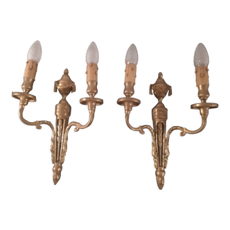 Pair of Louis XVI style sconces in gilded bronze
