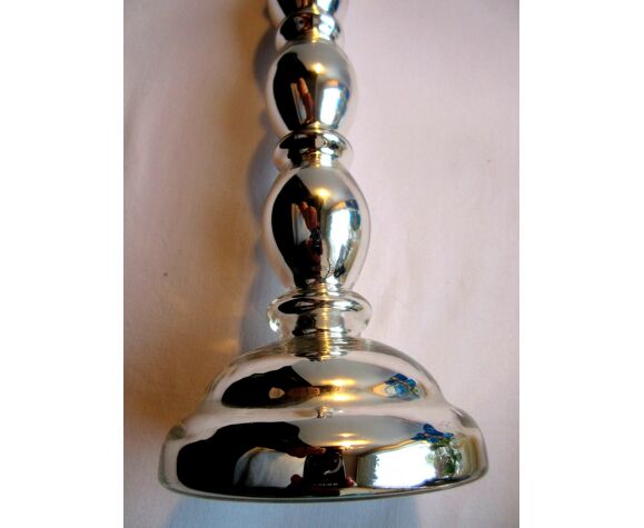 Large Bougeoir, 30 cm, stilted glass, mercurized silver, Napoleon III |  Selency