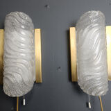 Pair of brass and glass wall lights by Fischer Leuchten, 1960s