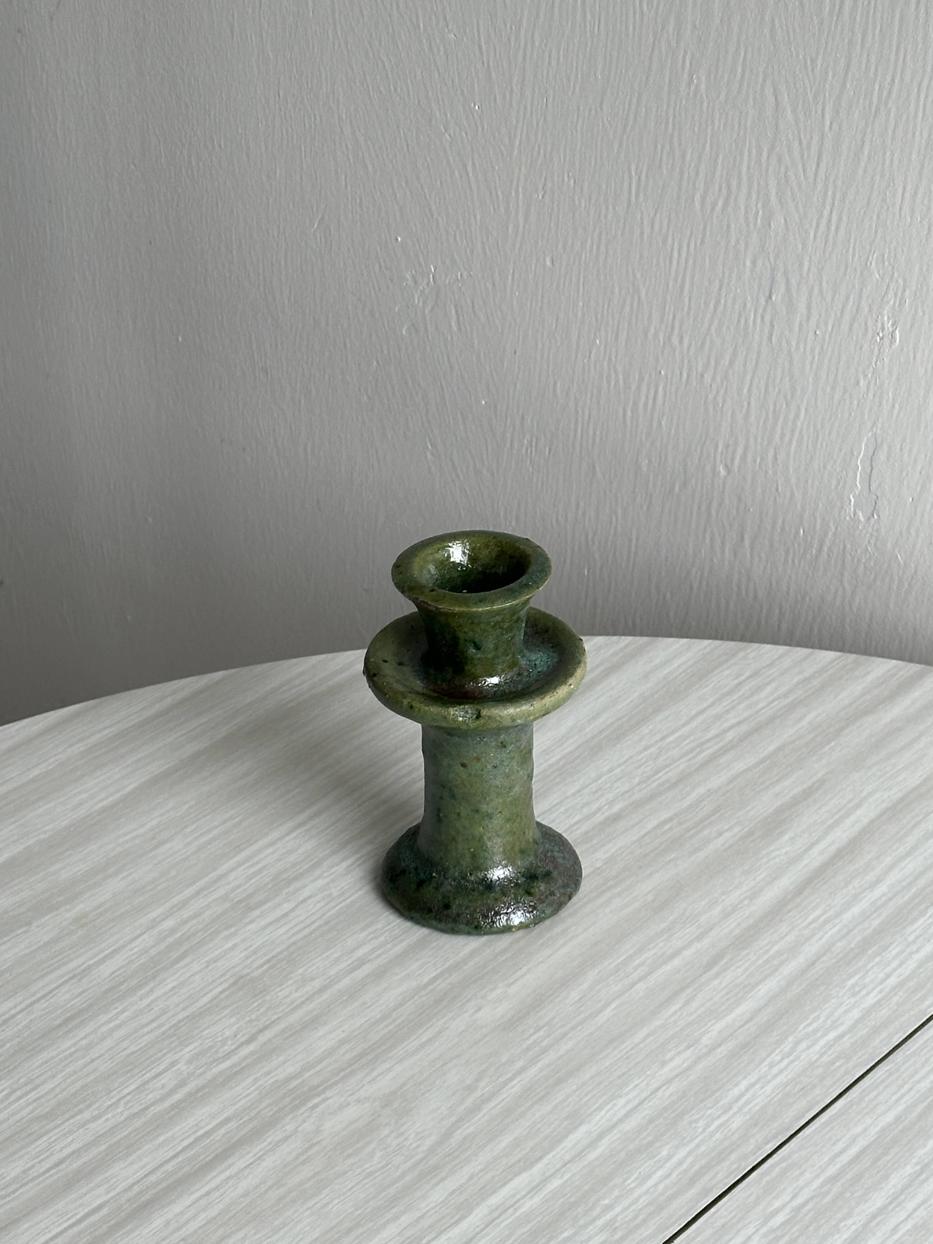 Handmade green ceramic candle holder
