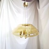 Large chandelier in brass and smoked glass, six branches, space age, baroque, Italy, 1970.