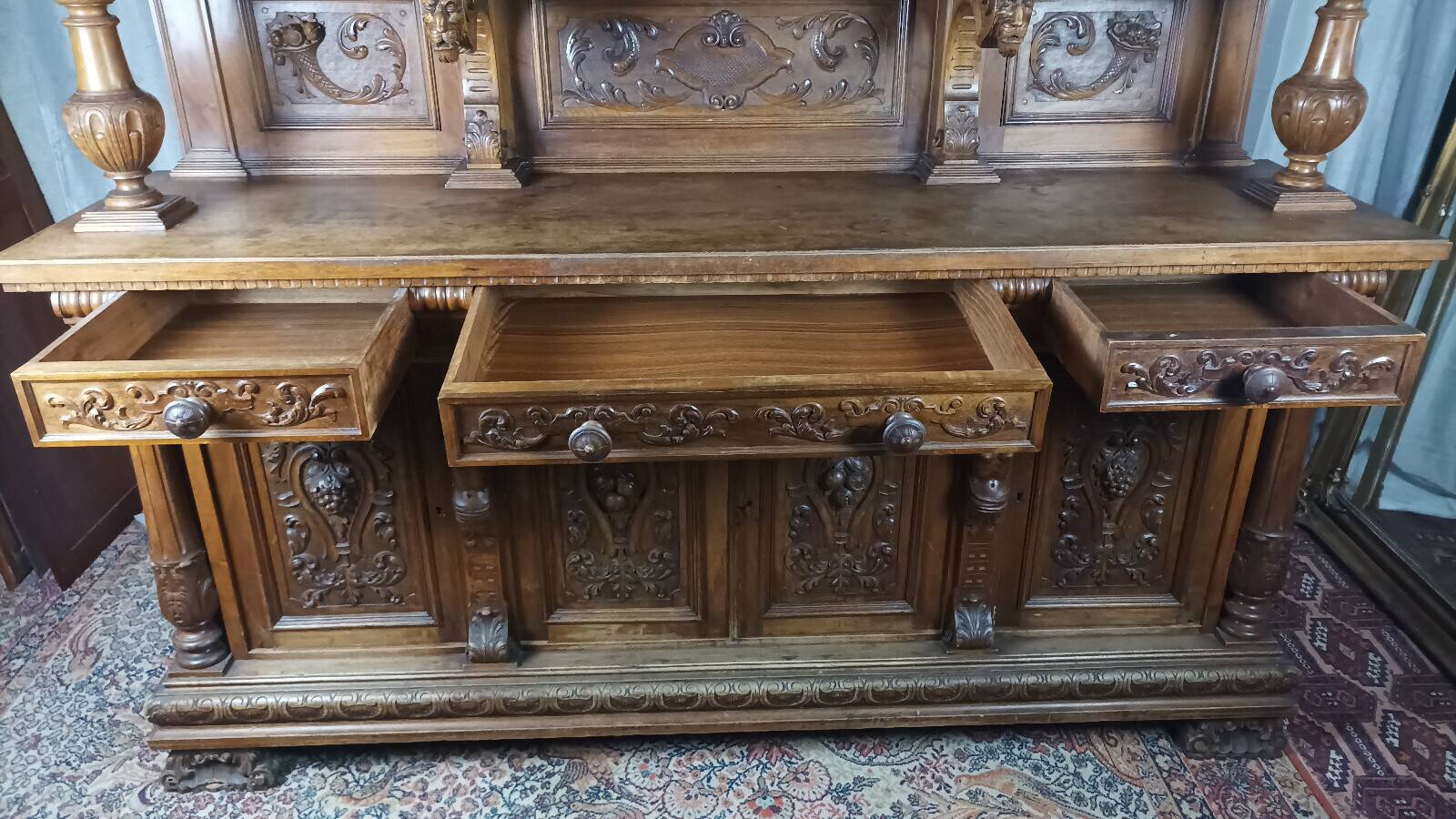 19th-century walnut buffet with two bodies.
