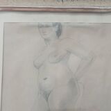 Drawing Female Nude signed P. Bréchat 1955