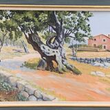 Framed painting, painting, southern farmhouse, Ismael sign, painting on framed canvas cardboard, vintage