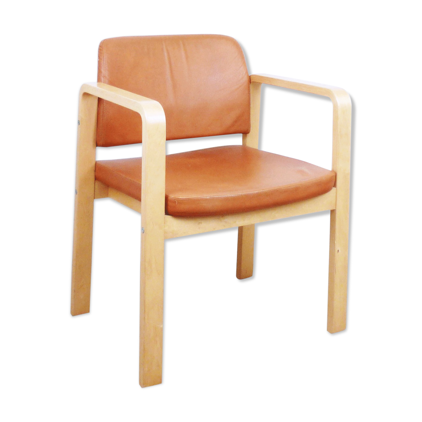 Fauteuil en cuir et en bois 1990
