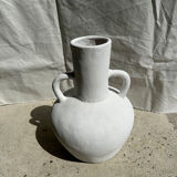 Handcrafted terracotta vase painted white with double handles h:40 d:30