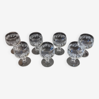 Lot de 7 verres à eau sur pieds cristal décor de raisin et sarment de vigne luminarc