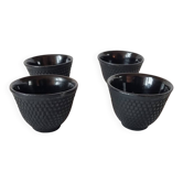 4 black cast iron tea cups