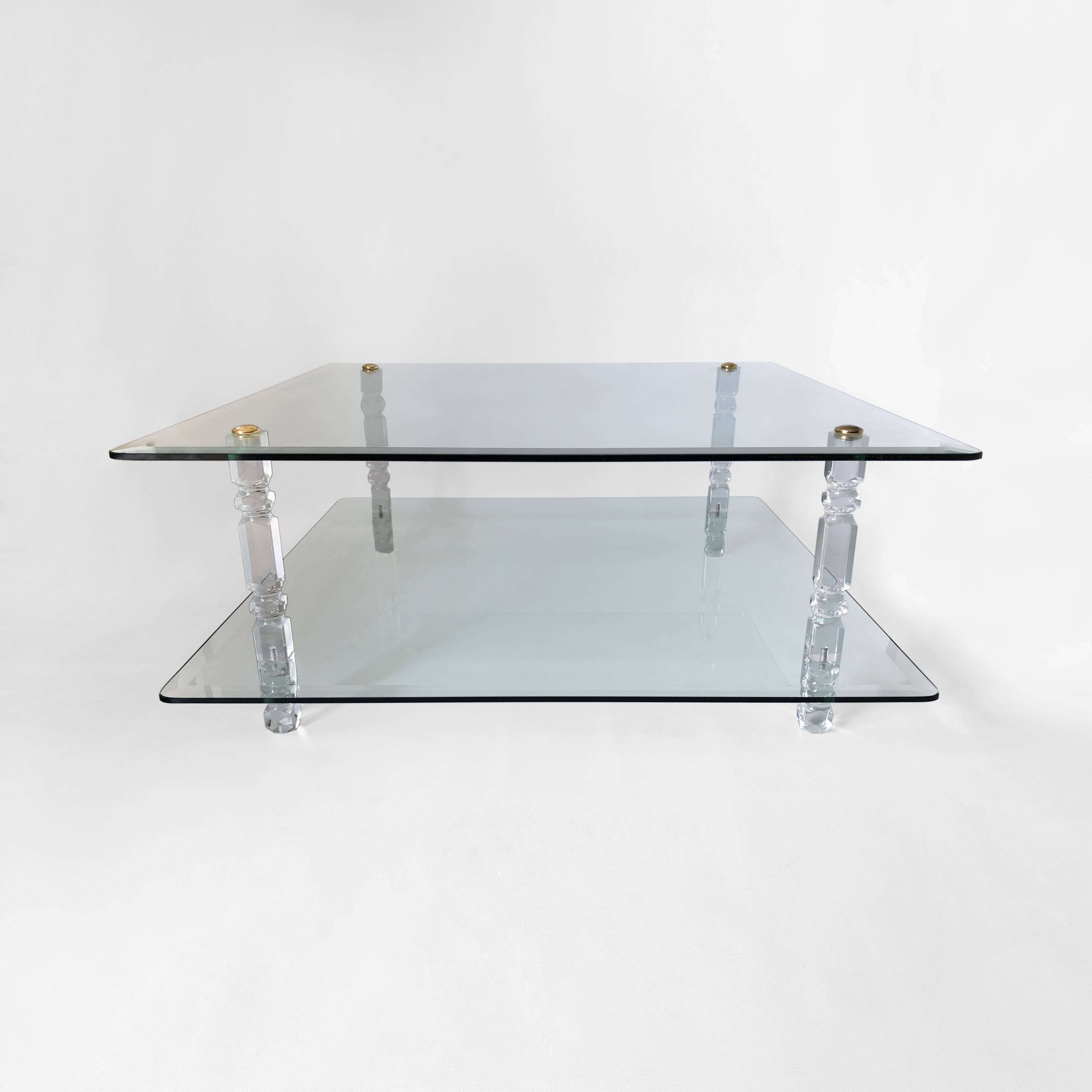 Two-Tier Lucite and Glass Coffee Table 1970s Modernist Vintage Mid-Century