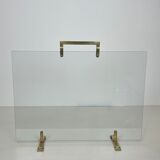 Glass and brass fire screen
