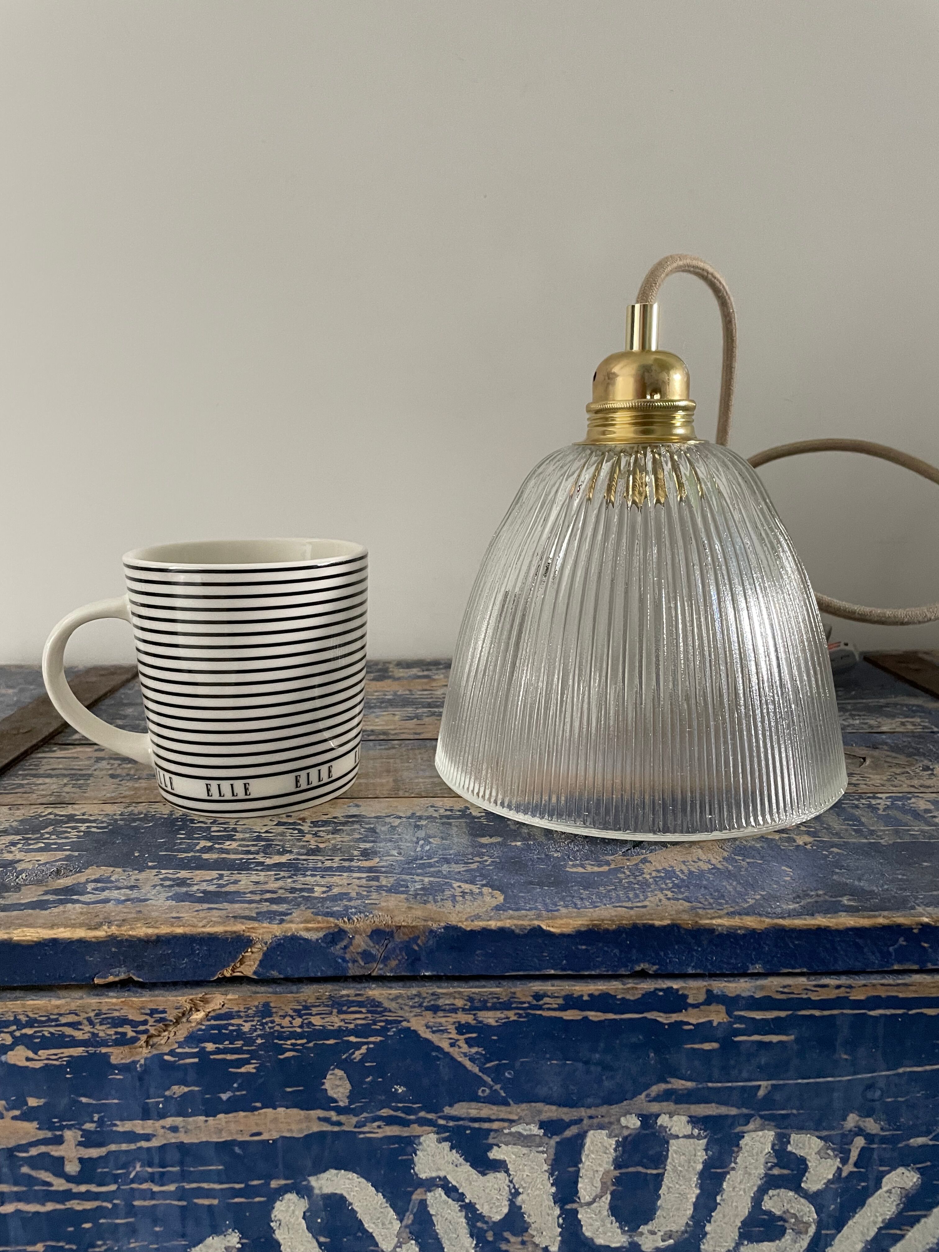 Vintage holophane glass pendant lamp