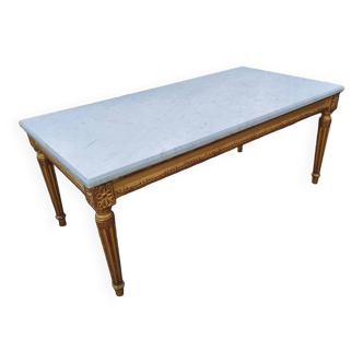 Table basse style louis xvi ancien bois doré avec plateau marbre