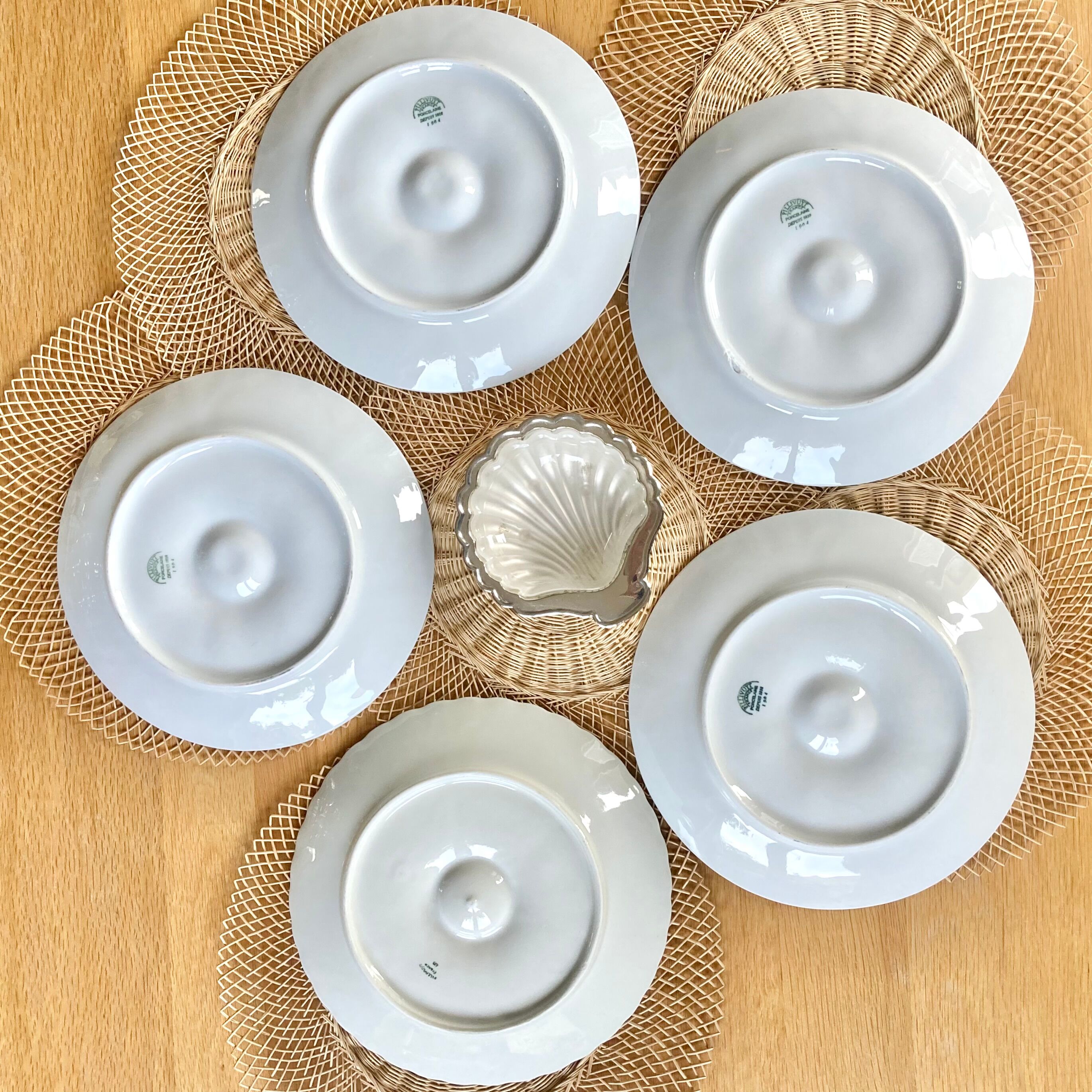 5 oyster plates Pillivuyt white porcelain
