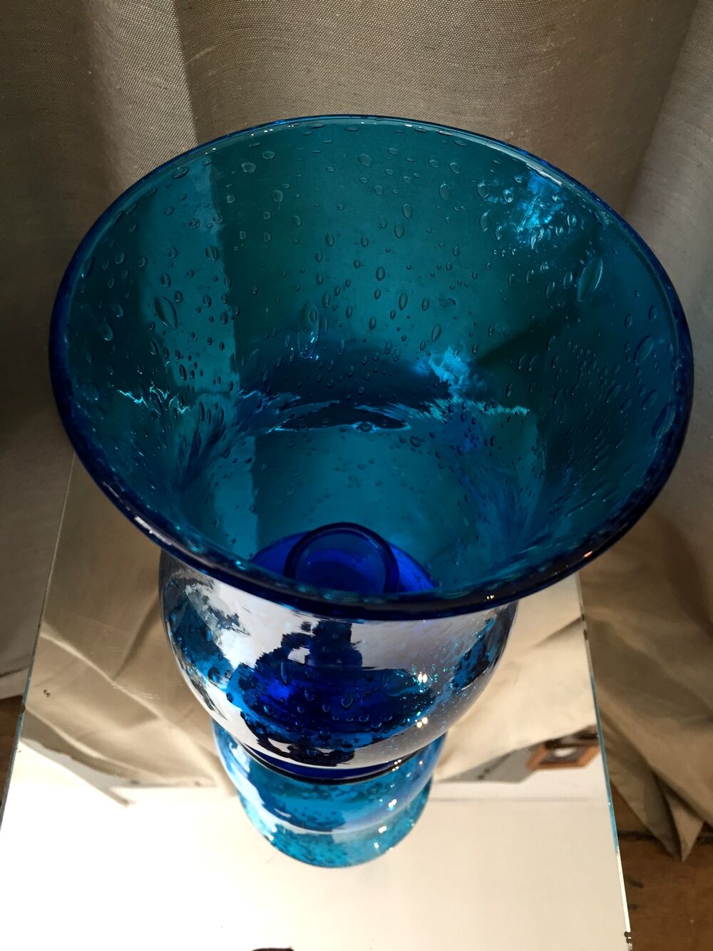 Turquoise blue bubble glass candle holder photophore