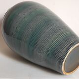 Oblong ceramic vase sacrificed with blue enamel