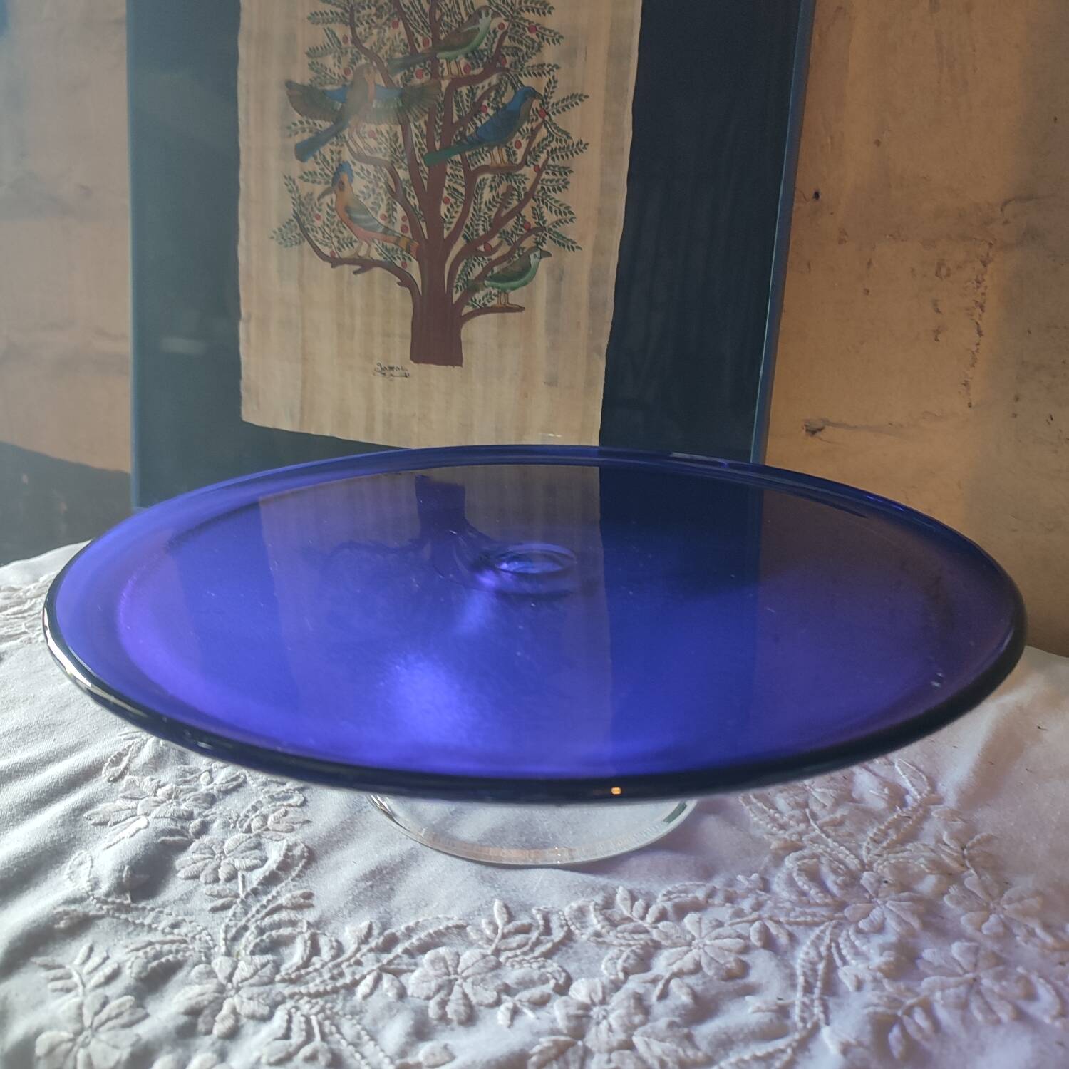 Cobalt Blue Glass Footed Pie Dish