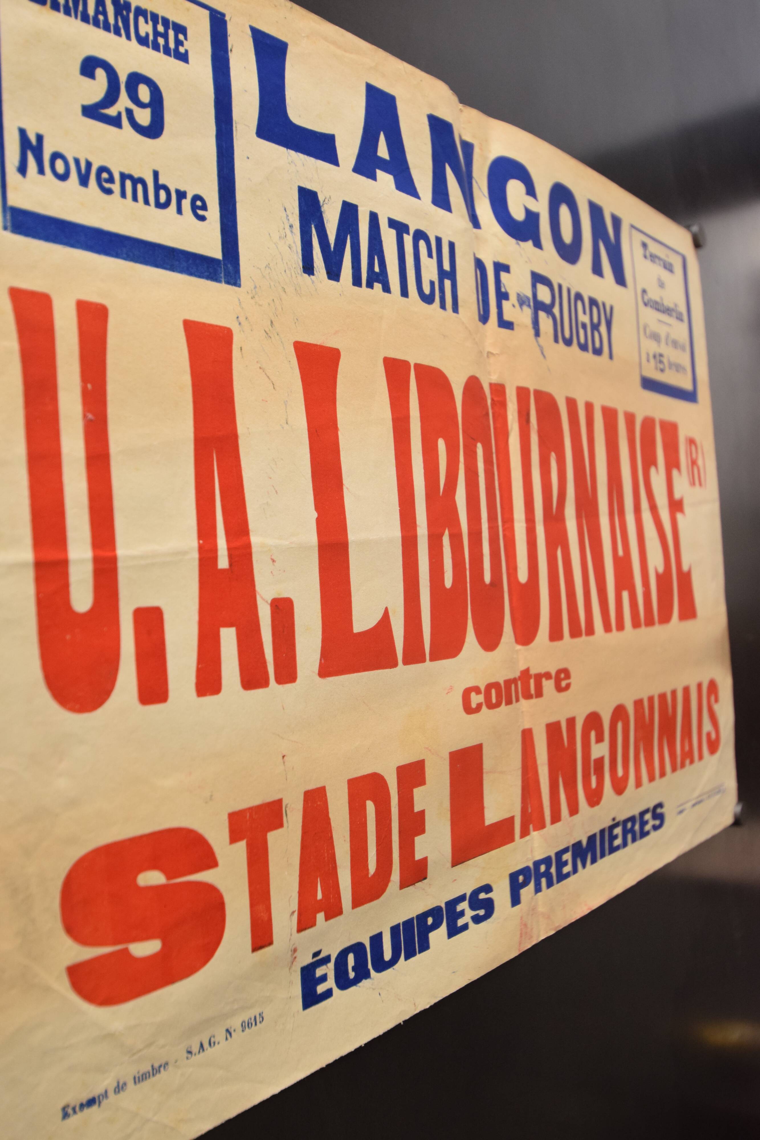 "Rugby Match" poster - City of Langon - 1930s