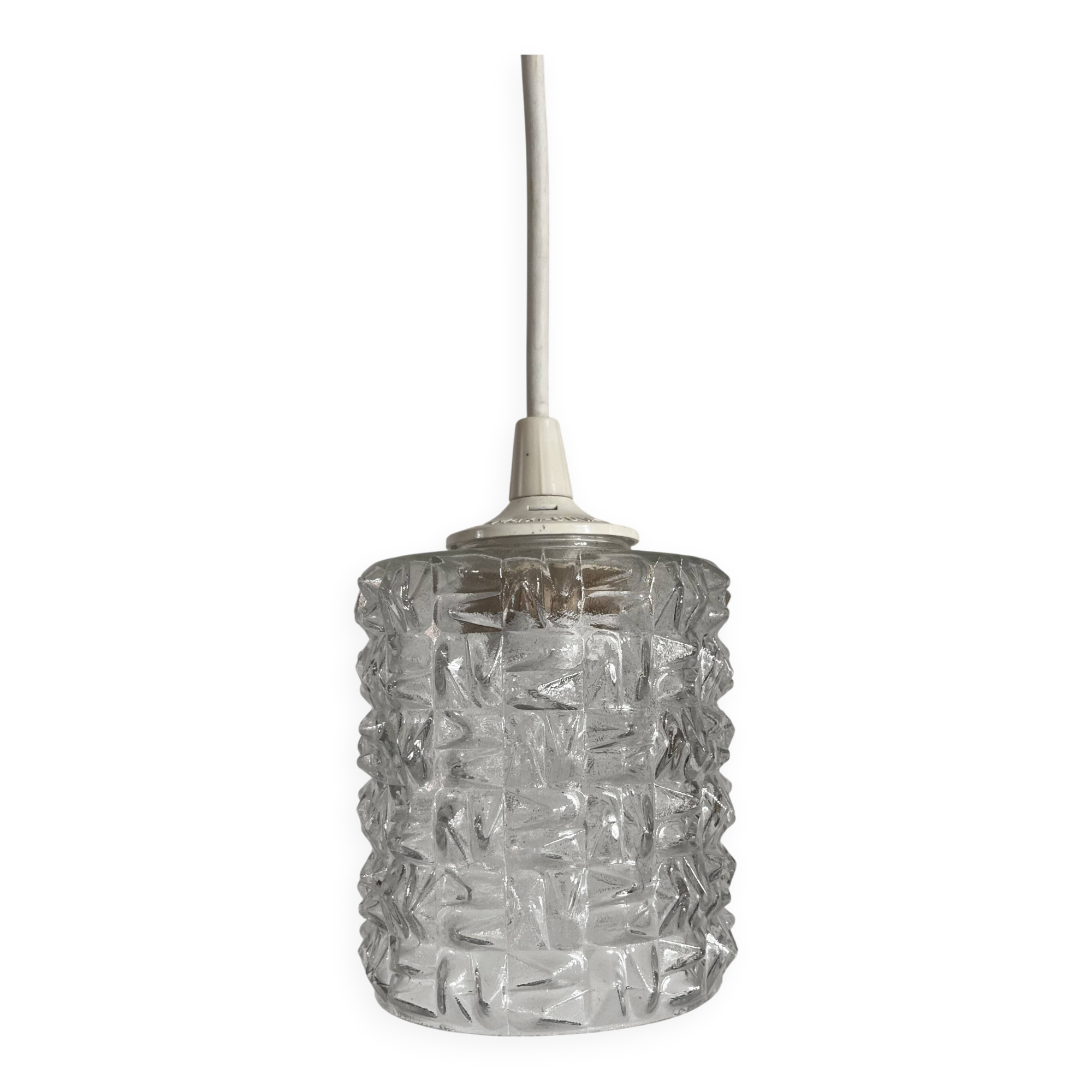 Small cylindrical molded glass pendant light