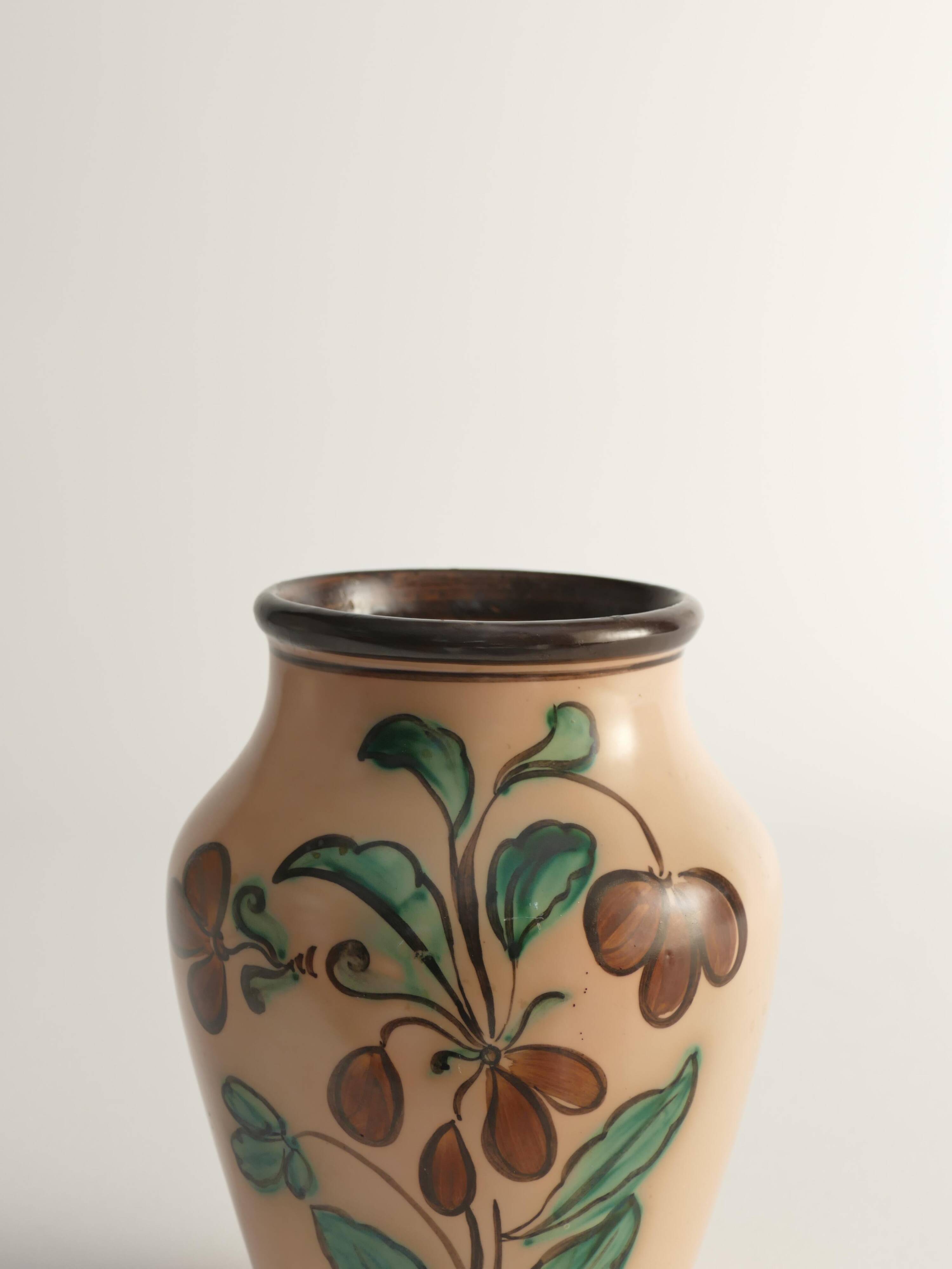 Art Nouveau Flower Motif Earthenware Vase by Sala, Sweden 1920s
