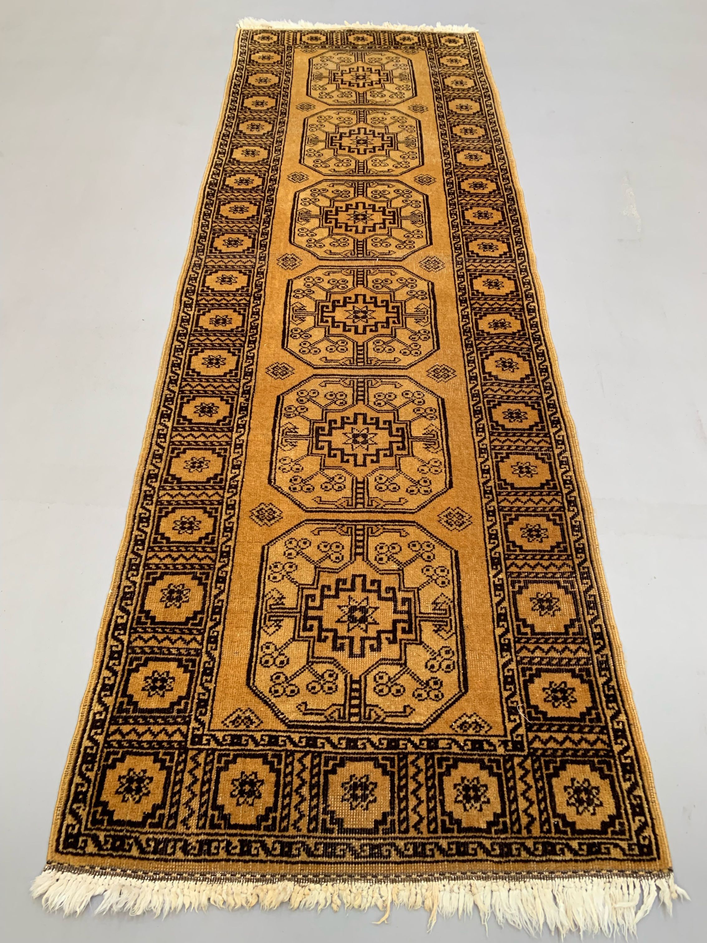 Gold afghan runner 245x80 cm, afghan chobi rug, yellow, black