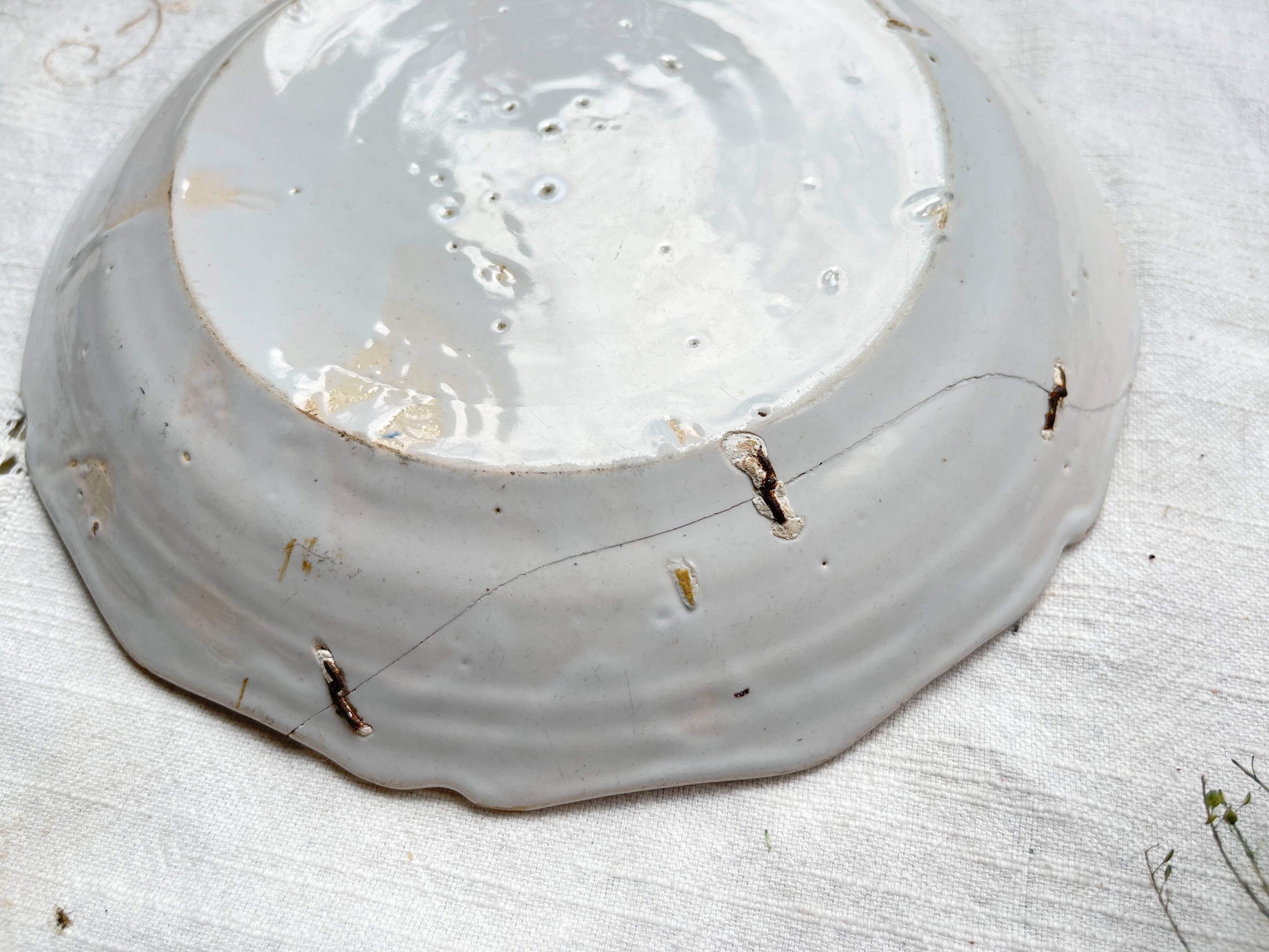 Antique French Earthenware Plate 18th Century NEVERS Small Blue Flowers