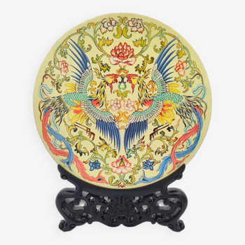 "Double Phoenix Towards The Sun" Appreciation Plate Painting Natural Lacquer Gold Lacquer Inlay