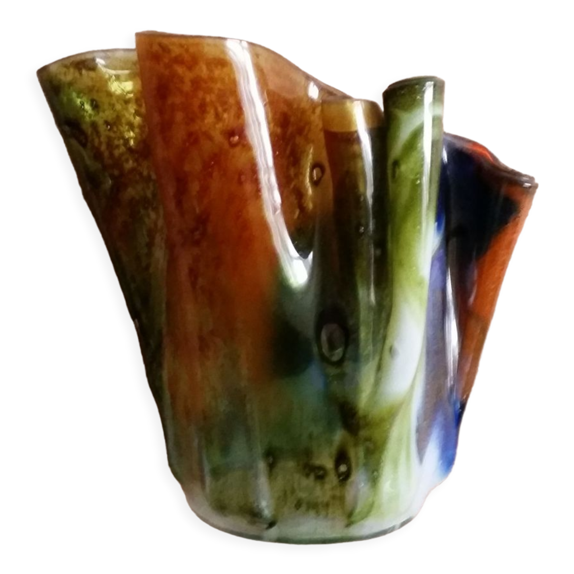 Multicolored blown glass "handkerchief" vase