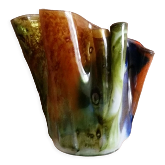 Vase "mouchoir" verre soufflé multicolore